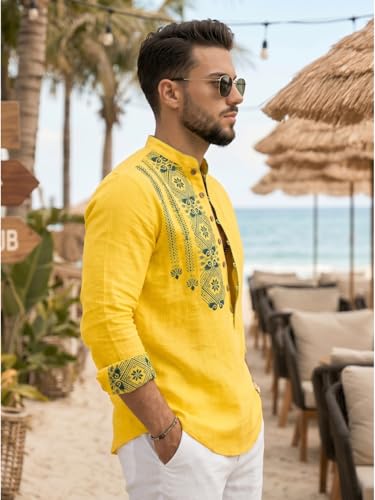 Image of DEELMO Men's Cotton Blend Mandarin Collar Self One Design Full Sleeve Casual Short Kurta