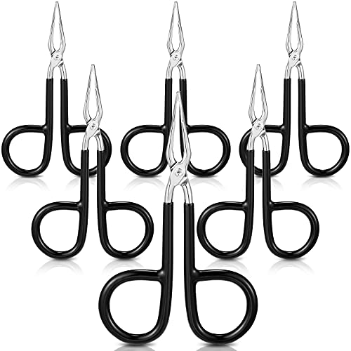 6 Pieces Tweezers Scissor Handle Straight Tip Scissor Shaped Eyebrows Tweezers for Hair Plucker Remover Facial Hair Eyebrows Care (Black)