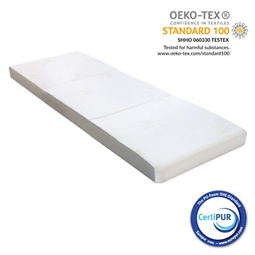 Milliard Colchón Plegable de Tres Partes -10 cm de Profundidad - Para Huéspedes con Funda Extraíble Removible y Base Antideslizante - Single Pequeño (75 x 190 cm)