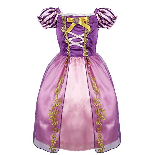 Discoball Princess Girls Rapunzel Costumes Cosplay Fancy Party Girl Princess Dresses for Festival Pageant Carnival Halloween Photo Shoot, Pink, 7 years