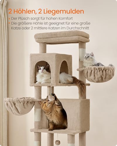 Feandrea Kratzbaum 175 cm – XL, 2 Höhlen, 2 Mulden & Bürste – Bild 5