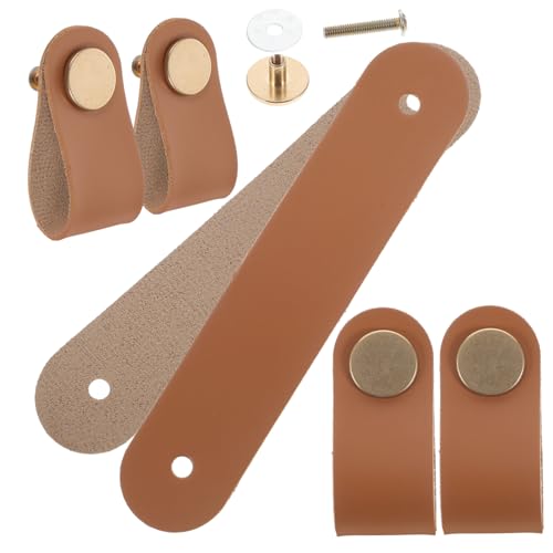 HOMSFOU 6個 レザー製キャビネットプルハンドル ドレッサー用取っ手 家具用革製ドアハンドル クローゼット収納対応