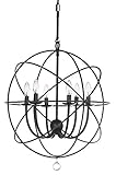 SAFAVIEH Lighting Collection Evie Modern Contemporary Farmhouse Industrial Retro Black Orb 22-inch 6-light Adjustable Round Chandelier Light Fixture (LED Bulbs Included)