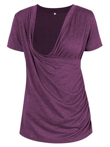 Liu & Qu Womens Maternity Nursing Tops Short Sleeve Breastfeeding Shirts Heather V Neck Clothes