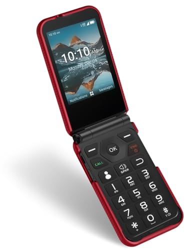 Nakedcellphone Case for Consumer Cellular Iris Easy Flip Phone/Boost Mobile Summit Flip 4G, Slim Hard Shell Protector Cover [Anti-Fingerprint, Grid Texture] for SL006D (2024) - Bold Red - Thumbnail 6