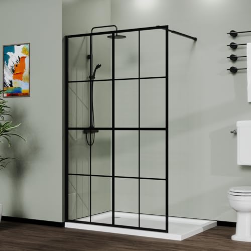 DOPERFE 46"x72" Clear Tempered Glass Shower Screen, Black