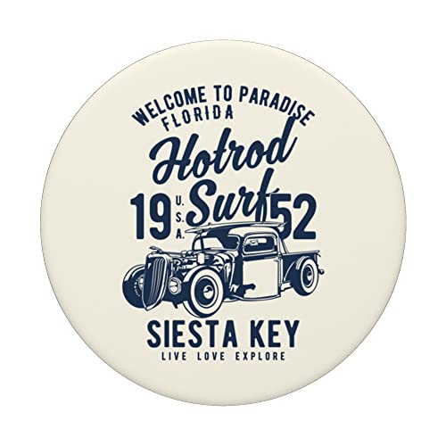 Siesta Key Florida Retro Hotrod Surf Design PopSockets Adhesive PopGrip, Black - Image 3