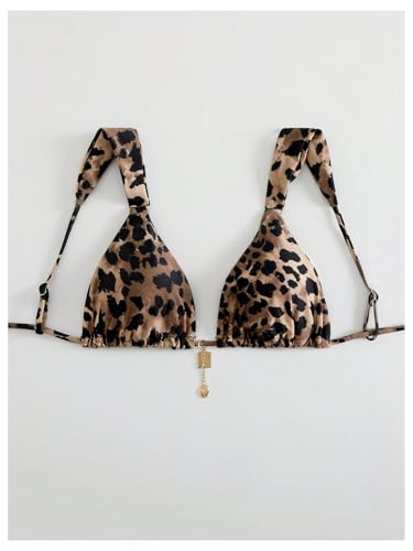 WDIRARA Women's Sexy Leopard Print Halter Triangle Bikini Top Swimsuit Tops3