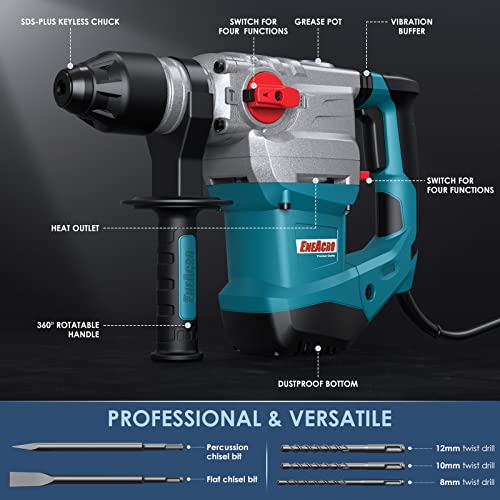 ENEACRO 11/4 Inch SDSPlus 13 Amp Heavy Duty Rotary Hammer Drill