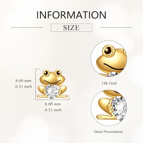 14K Solid Gold Frog Earrings for Women Real Yellow Gold Moissanite Stud Earrings Dainty Cute Jewelry Birthday Gifts for Wife Mom4