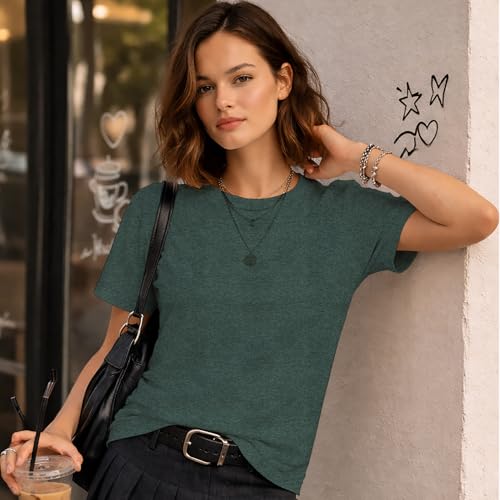Image of London Hills Tshirt for Woman | Tops for Woman | t Shirt for Woman's Relaxed Fit Round Neck | Tops for Women Western Half Sleeve Melange Textured | Women top's | Women's tees | Women' t Shirt
