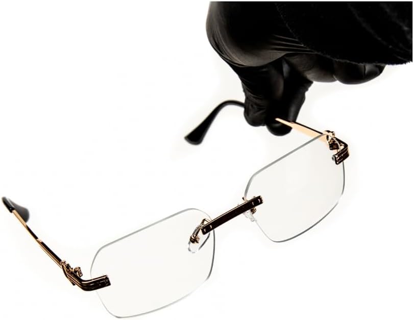 Street KnittedMen's Gold Wire Frame Rimless Luxury Hip Hop Fashion Clear Lens Glasses, Gold, M