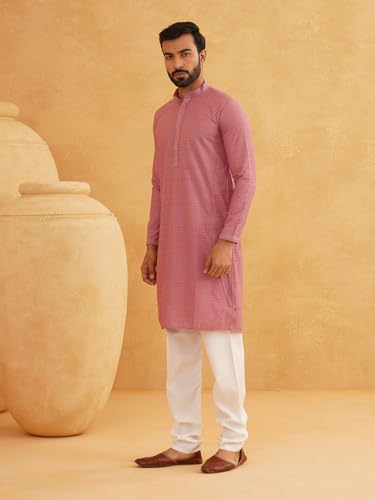 Sojanya (Since 1958 Men'S Cotton Checked Embroidered Kurta With Churidar Pyjama3