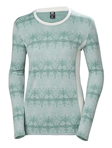 Helly Hansen Women's HH Merino Wool Mid Graphic Print Long-Sleeve Thermal Baselayer Top, 460 Blue Haze / Frost, X-Large