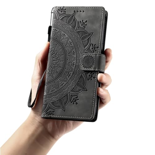 Housse cuir Galaxy S22 à fleurs gris style premium à rabat complet