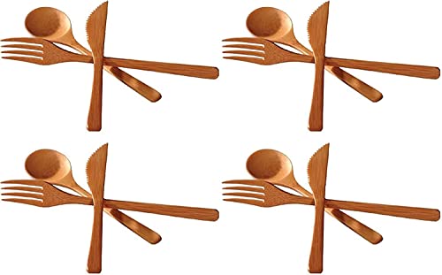 JapanBargain 3785, 4-Pack Bamboo Utensil Sets, Reusable Cutlery 3pc Set