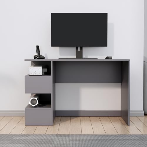 Image of Bniture Wooden Study Table for Home | Engineered Wood Study Table with Side Storage Shelf | Multi Purpose Computer Desk for Writing & Study | Laptop Table for Study Room & Office | Slate Grey