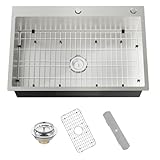 Stainless Steel Drop In 33x22 Inch Kitchen Sink - Modern Large Single Bowl Topmount Kitchen Sink Come With SS Grid,Silicon Mat,Drain Strainer Set Compatibility With Various Kitchen Styles