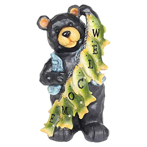 Exhart Garden Sculpture, Solar Bear Garden Statue Welcome Sign, Led Fish Lights, Outdoor Lawn And Yard Decoration, 7.5 X 7 X 13 Inch #TOP1