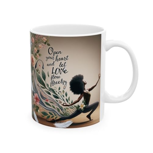 Ceramic Mug with Yoga Pigeon Pose, Coffee Cup, Tea Mug, Meditation Gift, Relaxation Cup, 11oz.