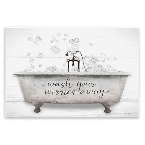 Stupell Industries Wash Your Worries Away Tub Bubbles Wall Plaque Art, Design by Lori Deiter, 15 x 10