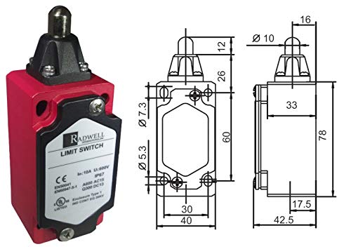 RADWELL VERIFIED SUBSTITUTE GLAA01B-SUB 1/2 NPT, SNAP Action, 1NO/1NC, Plunger, Limit Switch, Substitute for Honeywell GLAA01B