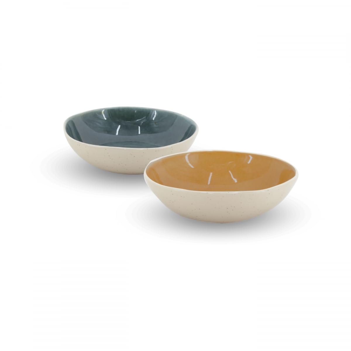Artime Lot D'Assiettes Creuses En Céramique Émaillée, Couleurs Beige Orange Et Vert, Ø18,5 x H5 Cm, Contenance 680 Ml, Style Naturel Et Contemporain