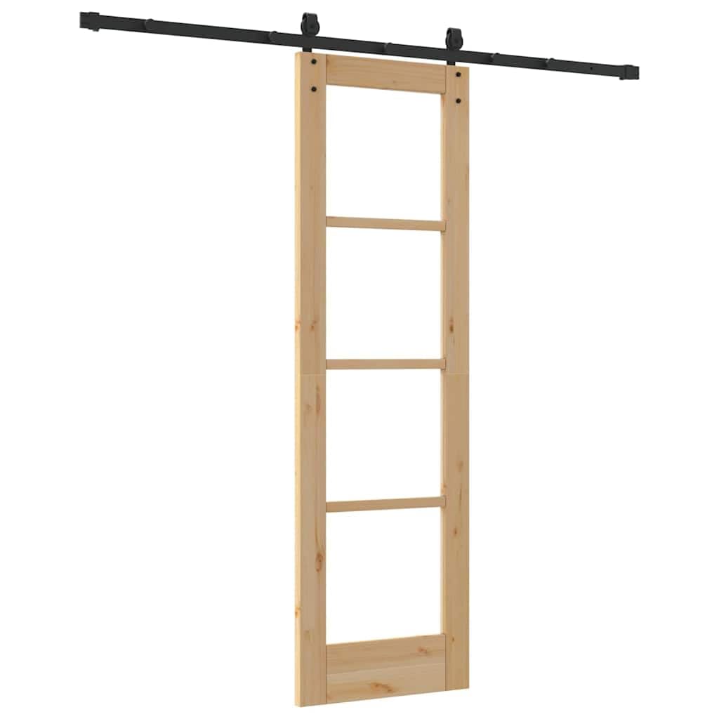 Drzwi przesuwne z litego drewna sosnowego i szkła naturalnie czarne 61 x 198,5 cm do wnętrz ciche przesuwanie zajmuje mało miejsca, nowoczesny styl mieszkanie przejście