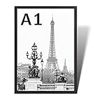 Stunning Large A1 Photo Poster Certificate Frame (59.4 x 84.1 cm) with Backboard and Styrene Included for Portrait and Landscape Display Wall Hanging -Black