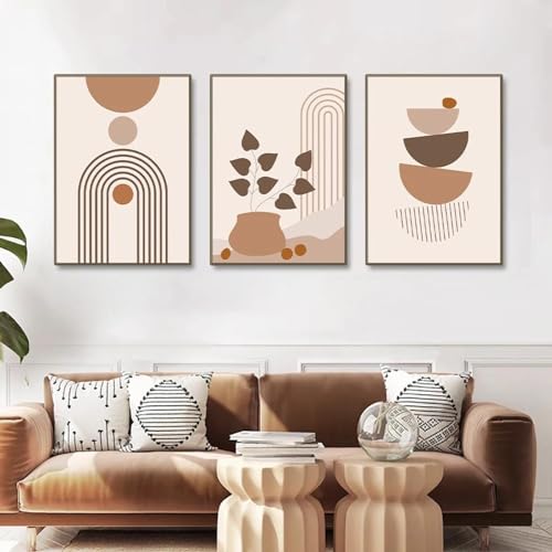 Feuille géométrie toile peinture KEBIA triptyque minimaliste moderne