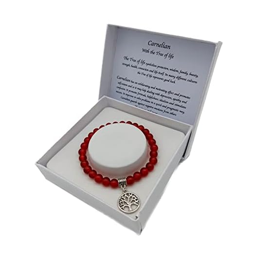 Handgemaakte Carneool edelsteenarmband met hanger Yggdrasil-levensboom in geschenkdoos