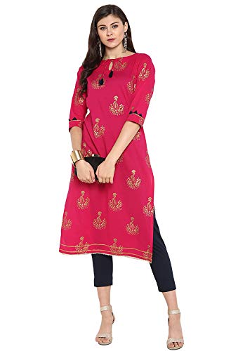 Janasya - Tunica indiana in cotone Kurti set da donna - Rosa - 3XL