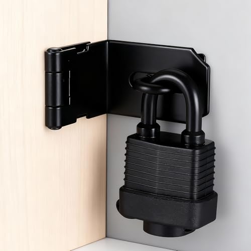 Image of 90 Degree Door Lock Latch, 4 Inch Stainless Steel Hasp Latch with Padlock Keys Screws, Heavy Duty Hasp Lock, Waterproof Pad Lock Latches for Mailbox Wooden Gate Shed Cabinet