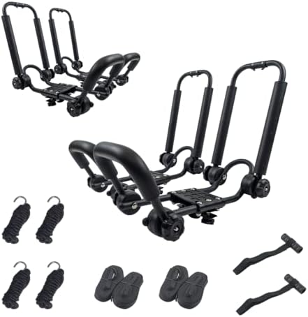GPT RACK Double Folding Kayak Roof Rack J-bar Car Roof Rack, Used for Transporting Canoes, Kayaks, Paddles, Surfboards, Skis, Installed on The Car SUV Crossbars (2 Pairs)
