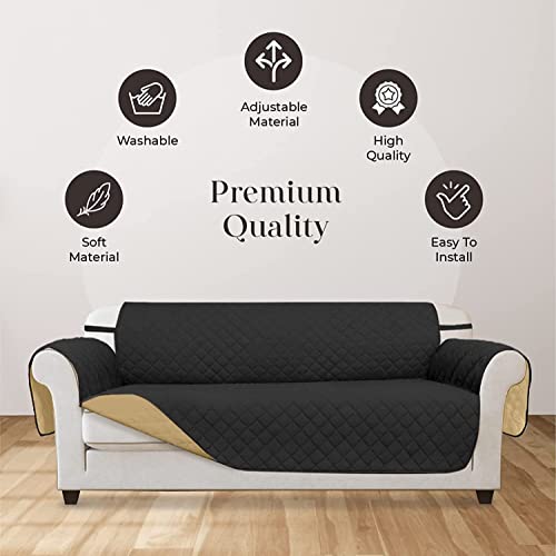Vanelux Reversible Washable Sofa Slipcover 1-Piece Soft Quilted Water Resistant Couch Cover With Non Slip Foam And Elastic Straps Furniture Protector For Cats, Dogs, Kids (Black/Beige Large 66”) #TOP6