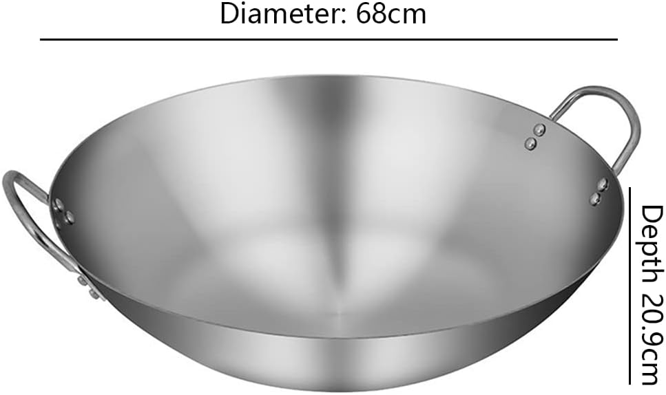 Multipurpose Thickened Double Ear Magnetic Stainless Steel Wok for Gas Cooktops 32cm-70cm Uncoated Chef Wok Suitable for Kitchen Use