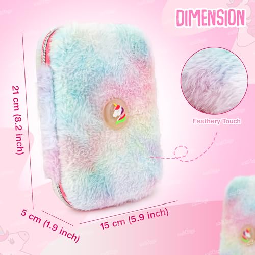 Image of Zest 4 Toyz Fluffy Unicorn Pencil Case for Kids Feathery Touch Cute Rainbow Design Large Capacity Stationery Organizer with Compartments School Zipper Pouch for Girls-Assorted Color Design