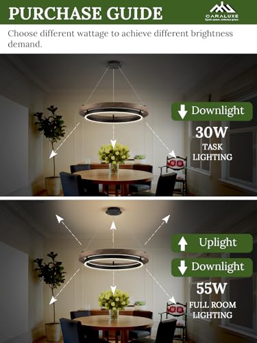 Image of LED Ring Chandelier Dimmable Black Walnut Wood Chandeliers