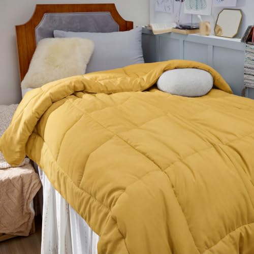 Image of Bedsure Comforter Duvet Insert - Quilted Comforters Twin Size, All Season Duvet, GentleSoft Down Alternative Bedding Blanket, with 8 Tabs, Gifts for Women /Men, Mustard Yellow, Twin 88 x 68 Inches