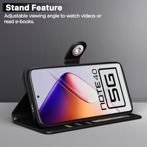 Image of Pikkme Flip Cover for Infinix Note 40 5G Leather Finish | Inside TPU with Card Pockets | Wallet Stand and Shock Proof | Complete Protection Button Flip Case(Black)