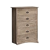 Prepac Salt Spring Rustic 5-Drawer Tall Dresser for Bedroom, Farmhouse Dresser Chest of Drawers 17.75' D x 31.5' W x 44.75' H, Drifted Gray