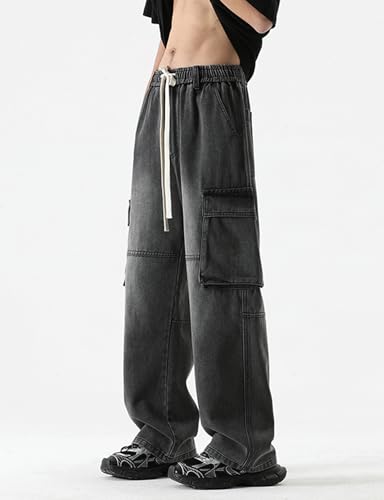 Men's Drawstring Waisted Casual Denim Jeans Trousers with Pockets3