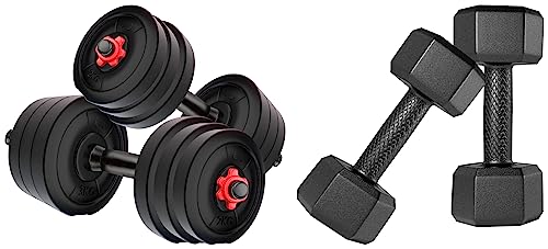 Image of Kore DM-10KG-COMBO16 Home gym & Fitness Kit, 2.5 kgx4 (PVC, Adjustable, Black) & Kore PVC DM-PVC-1KG-COMBO161 Fixed Dumbbell Set, 1Kg Set of 2 Dumbbells Set and Fitness Kit, Black