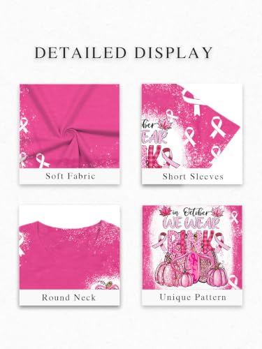 Pink Ribbon Shirts for Women Breast Cancer Shirt Funny Ribbon Graphic Tee Inspirational Breast Cancer Tops — view 5