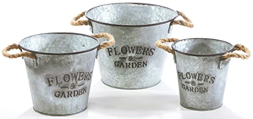 Kobolo Pflanztopf Pflanzgefäß Übertopf rund aus Metall Silber 3er Set Zinkblech Optik