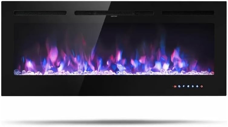 Hooya Imp. & Exp. Electric Wall Mounted Fireplace, 50 Inch, Recessed Insert, Adjustable Brightness, Black