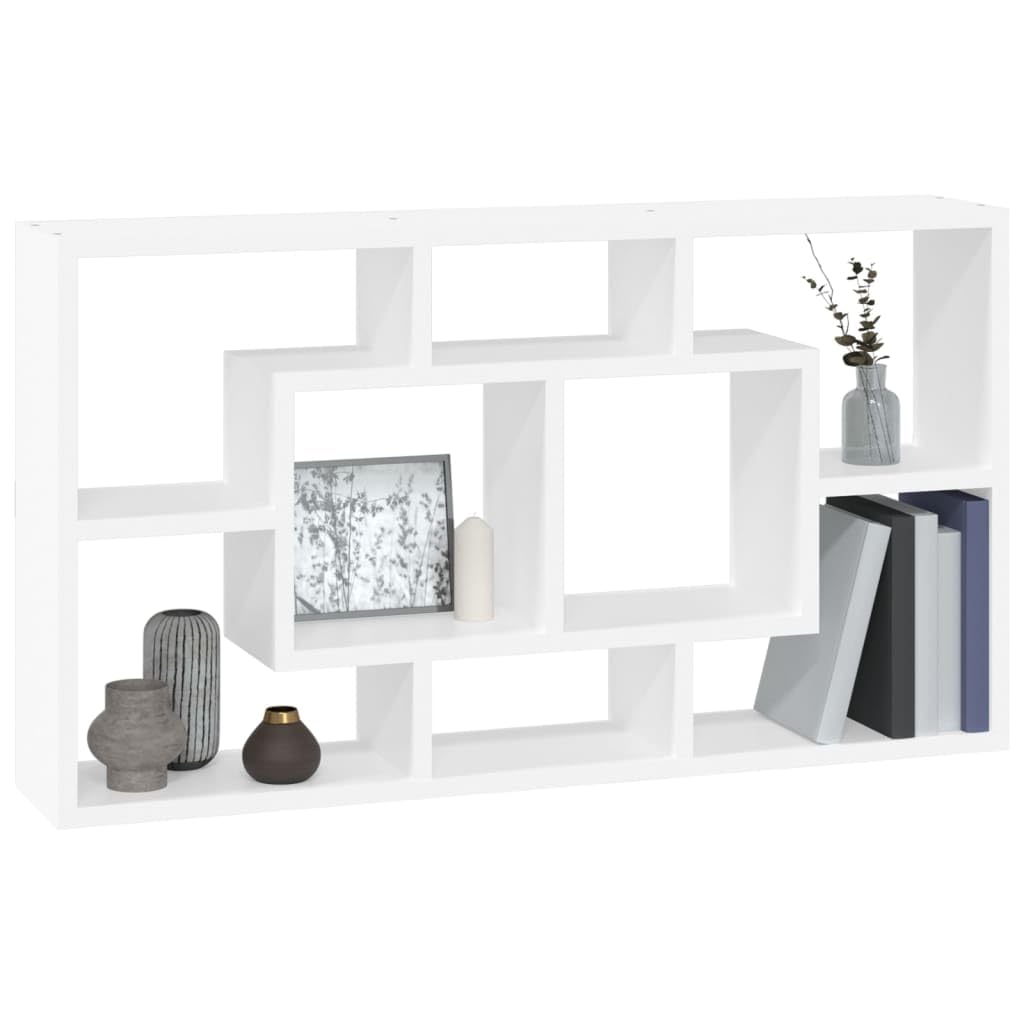 Wandregal Weiß Hochglanz 8 Fächer Schweberegal aus Holzwerkstoff 85 x 18 x 85 cm Unsichtbare Montage bis 50 kg für Wohnzimmer Küche und Badezimmer
