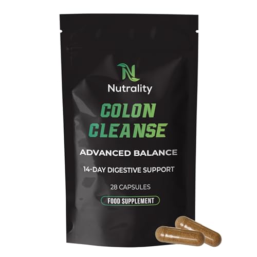 Nutrality 14 Day Colon Cleanse Detox Protocol Food Supplement - Natural Constipation Relief | Gut Cleanse & Bowel Support | Bloating Relief for Men & Women | 28 Vegan Easy Swallow Capsules