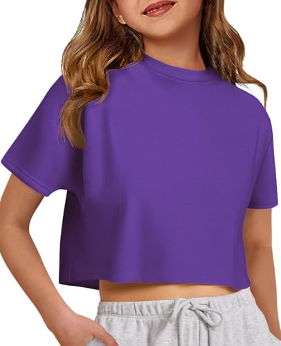 Image of ZDC Girls Athletic Oversized Crop Tops Kids Drop Shoulder Short Sleeve T Shirts Workout Tees