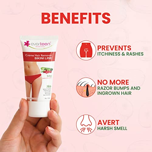 Image of everteen 50g x 4 Silky Hair Removal Cream for Women & Girls, Painless Hair Remover Cream for Bikini Line and Underarms with Cucumber, No Harsh Smell - Pack of 4